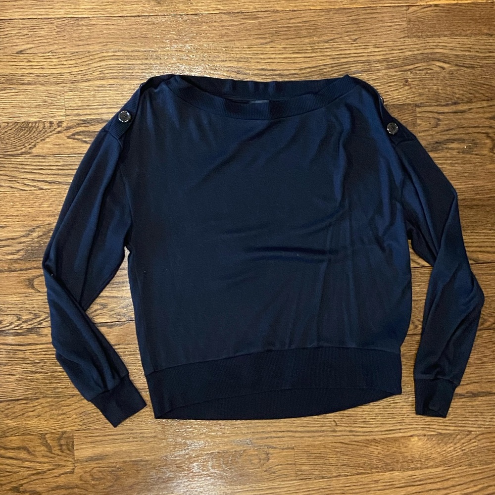 J. Crew Women's Sweater - Boat Neck w/ Buttons - Dark Charcoal Grey